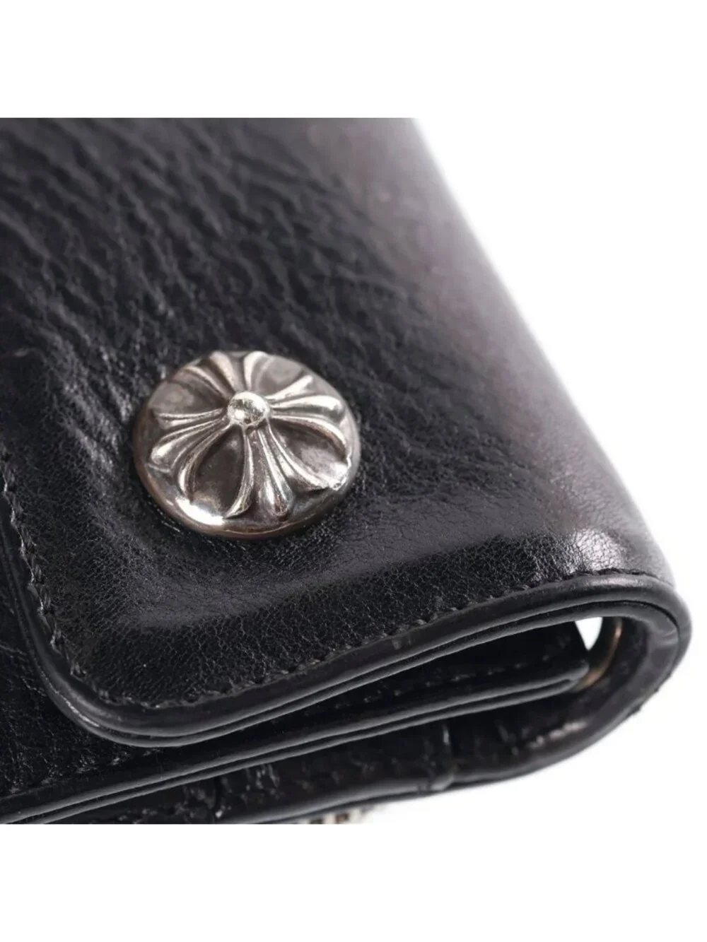Chrome Hearts Big Spoon Wallet Big Cross Button Leather Black